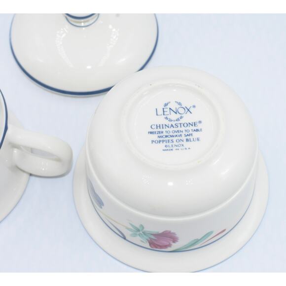 Y2K Poppies On Blue by LENOX Chinastone Creamer & Sugar Bowl w/Lid - Picture 10 of 11
